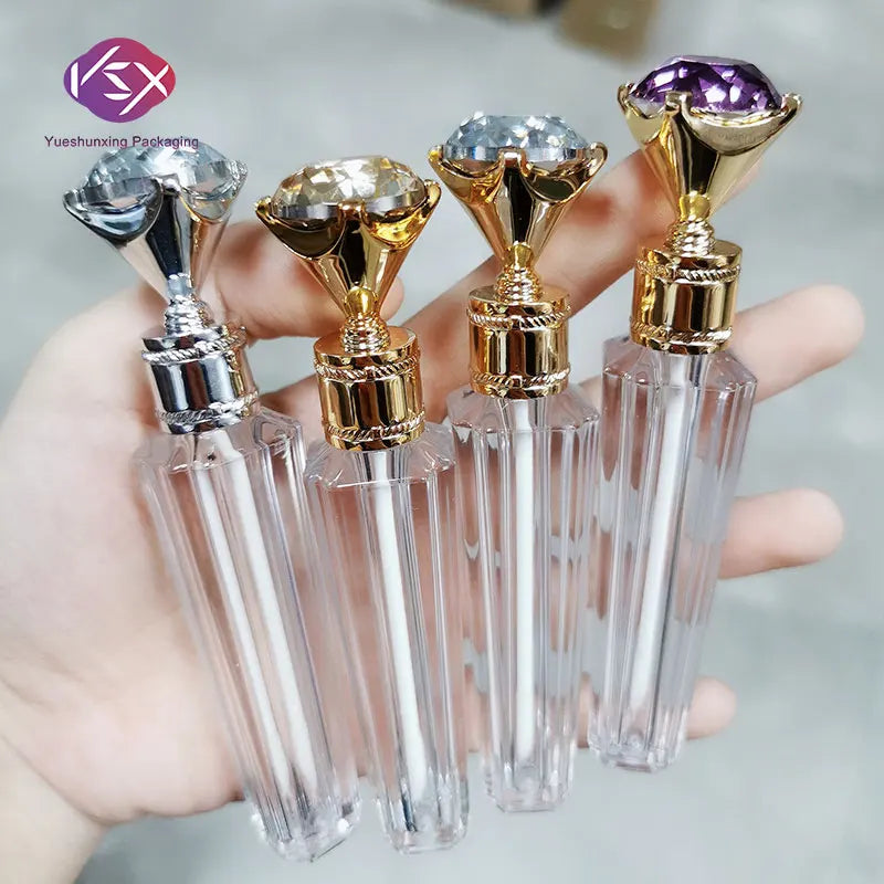 Yueshunxing 3ml Custom logo Rhinestone clear Lipgloss Bottle Crown Scepter Black Unique Gold Lip Gloss Tubes