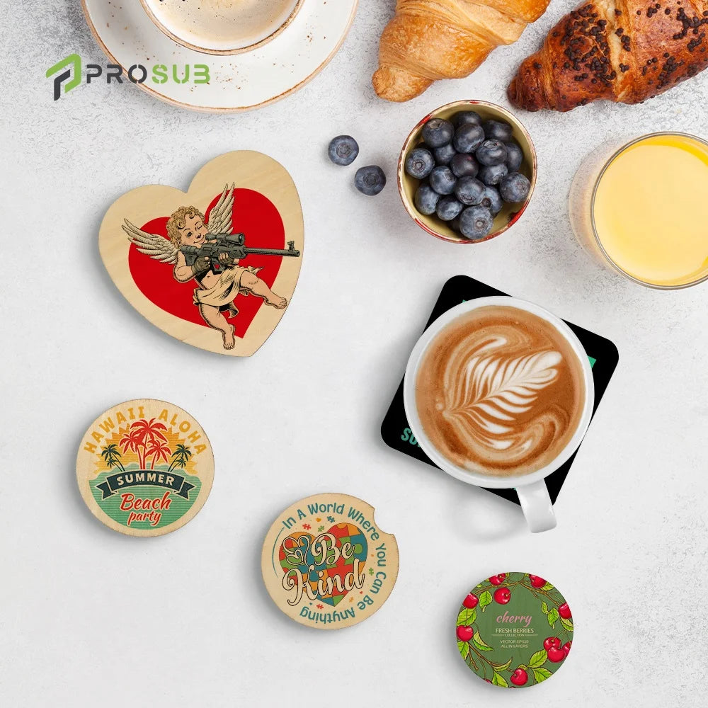 Prosub DIY Customized Wood Sublimation Blanks Coffee Cup Mats Drink Pads Plywood Car Coasters