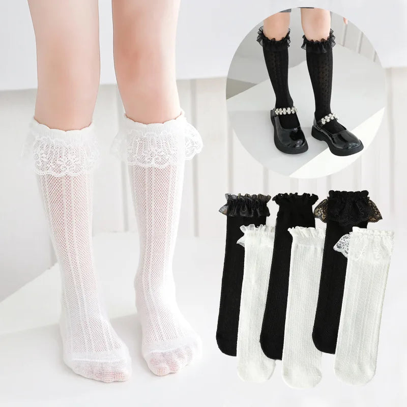 Jingwen OEM Girls Medium Tube Socks Lace Dance Spring and Autumn Children's Socks Lace Trendy Princess Baby Stockings