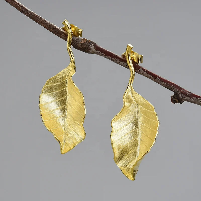 Lotus Fun 2025 Trendy Earrings Wholesale Plant Leaf Earrings for Attending a Dancing Party Fine Jewelry for Women