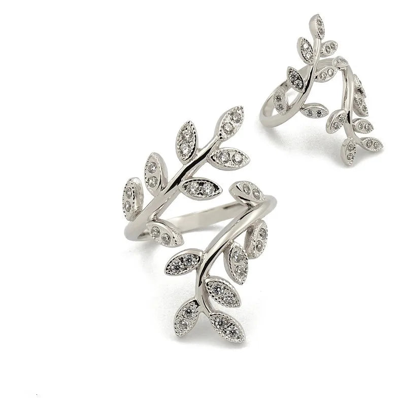 Nature Theme Jewelry Leaf Twig Ring S925 Sterling Silver AAA+ Cubic Zirconia Silver Rings for Women