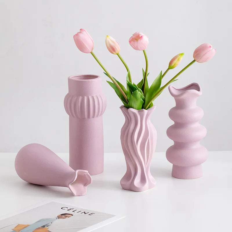 Modern Purple Ceramic Decorative Vase High-Level Ornament for Wedding Dining Table Entrance Living Room or Flower Arranging