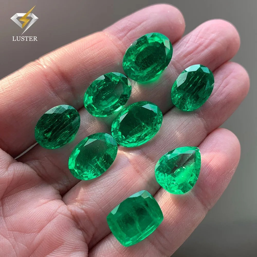 Luster Cheap Price Lab Created Emerald Synthetic Cushion Cut Colombia Green Gems 3*5-10*8mm Third Party Certified Waxing/Oiling