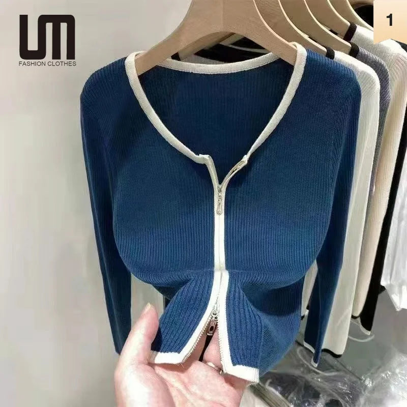 OEM Service Hot Selling Wholesale Fall Women Clothes Zipper Cardigans Long Sleeve Skinny Knitting Sweaters