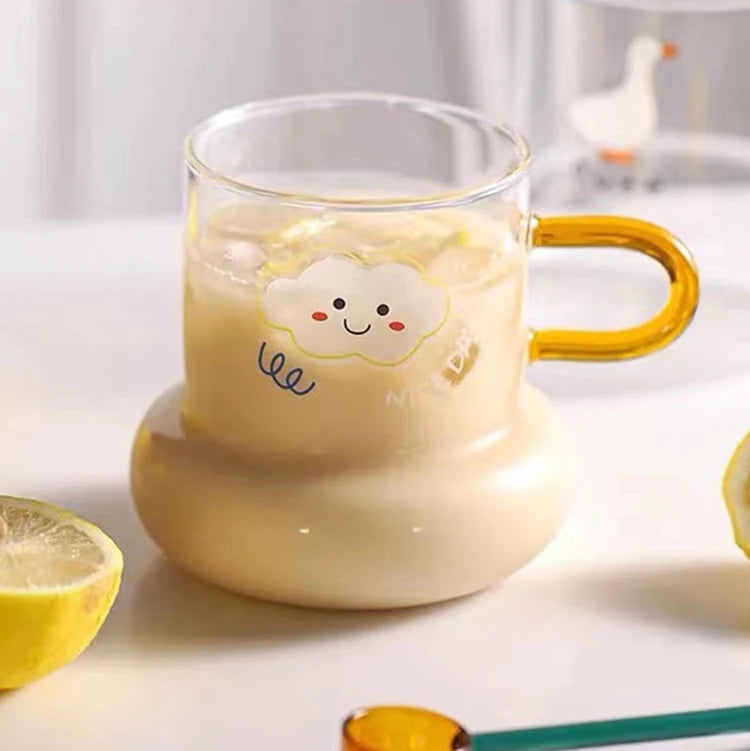 Unique Unnormal Shape Design Custom Glass Milk Coffee Juice Cup Handmade Borosilicate Glass Mug 500ml Lead Free BPA Free