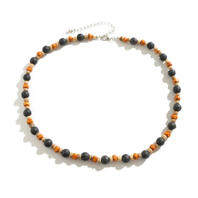 New Volcanic Stone Wood Bead Splicing Necklace Men's Senior Sense Retro Personality Collarbone Chain Men's Jewelry