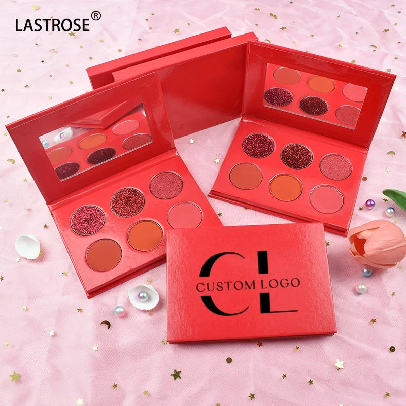 High Pigmented Vegan Cosmetics Eyeshadow Palette Red Cardboard Matte Shimmer Glitter Low MOQ DIY Gift Makeup Private Label