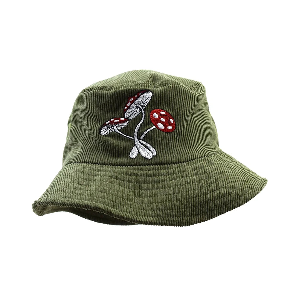 2024 New Style Custom Embroidery Logo Corduroy Bucket Hat Summer Green Color Corduroy Bucket Hat
