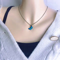 Wholesale Trendy Zinc Alloy Silver Plated Link Chain Blue Purple Butterfly Pendant Necklace Women's Jewelry