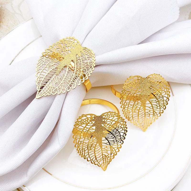 Hot Sale Table Accessories Gold Metal Napkin Holder Leaf Napkin Ring for Serviette Decoration
