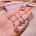 Trendy Bridal Wedding Silver Tassel Earrings Ring Cubic Zirconia CZ Water Drop Necklace Engagement Jewelry Set