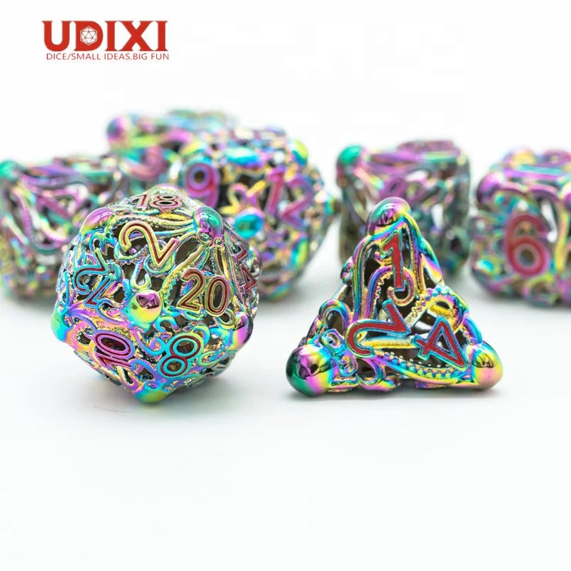 For Udixi Custom Logo RPG Polyhedral Dungeons and Dragons Dice Set Hollow Metal with Durable Metal Box Packaging