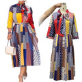 Women's Clothing Ladies Brand New Fall Casual Floral Long Sleeve Dresses African Fashion Pleated Dress
