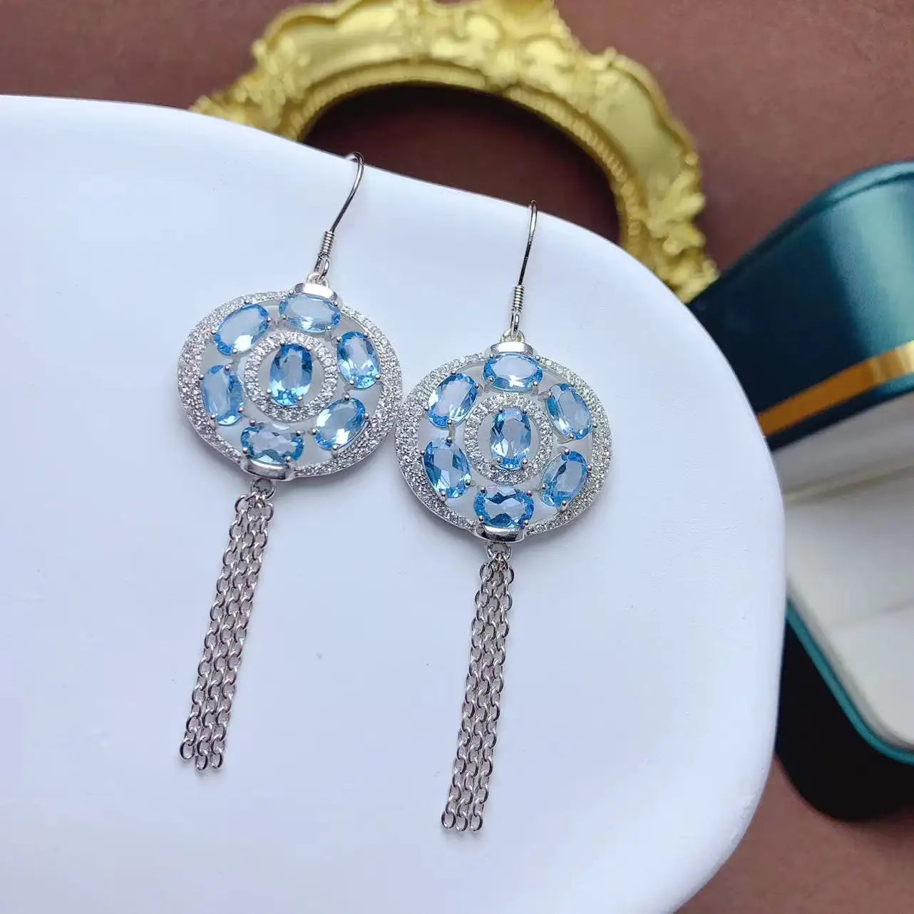 New Design Classic Tarnish Free 925 Sterling Silver Natural Topaz Oval Cut Bridal Wedding Women Earrings Party Gift Wholesale