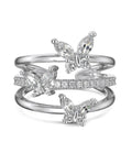ACME 925 Sterling Silver Butterfly  Zircon Multiple Layer Rhodium  Gold Plated 14K Engagement Ring Cut Diamond Pearl Stone