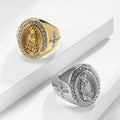 Stainless Steel Our Lady Mary Cross Ring 18 K Gold Plated Fashion Diamond studded Ring for Men Women Party Gifts Jewelry