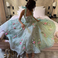 Ruolai ASA-SF299 Elegant Sky Blue 3D Flowers Appliques  A-Line Evening Dress with Sleeveless Evening Dress