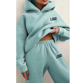 F230696 Custom Print Embroidery Sportswear Tracksuit Women Sweatsuit Set Two Pieces Workout Sweatpants and Hoodie Jogger Set