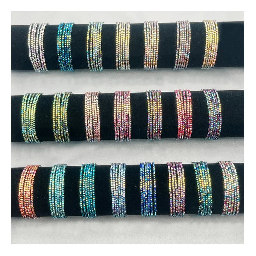 Women's Girl's 2mm AB Glass Colorful Dainty Rhinestone Bracelet Copper Elastic Stretch Tennis Chain Fashion Tennis Bracelets