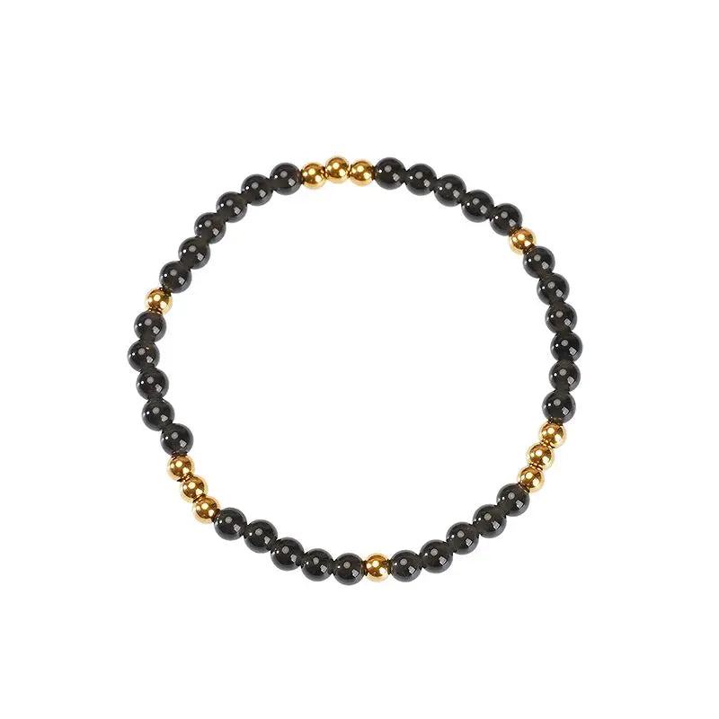 4mm Natural Stone Stainless Steel Beads Elastic Bracelet for Women ST291