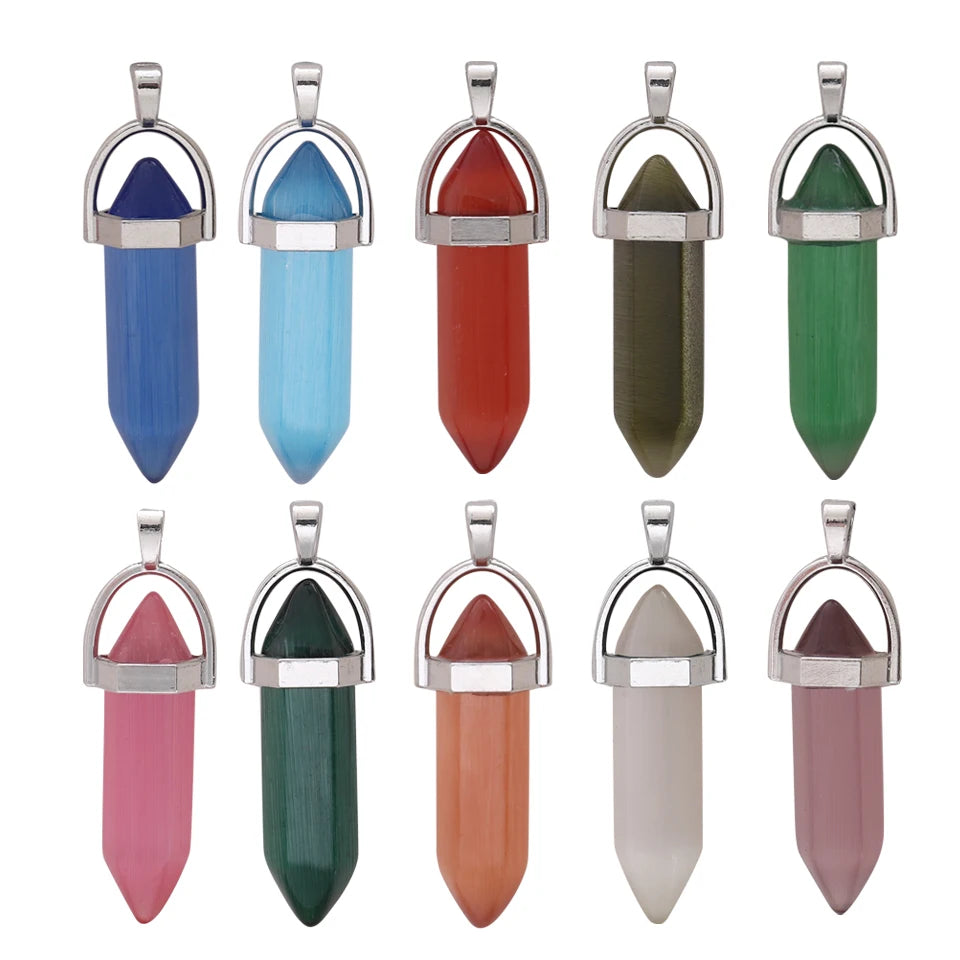 Wholesale Hot Sale Classic Style Cat's Eye Pendant Natural Stone Hexagon Prism Pendants
