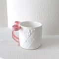 M Cartoon Bow Mugs Ceramic Cup Diamond Relief Three-dimensional Pink Ribbon Cup Girl Gift Afternoon Tea Accessories Milk Mug