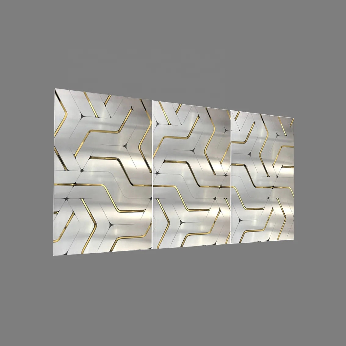 Custom 3 Panels Canvas Prints Framed Decorative Home Wall Art Gold Abstract Metal Painting