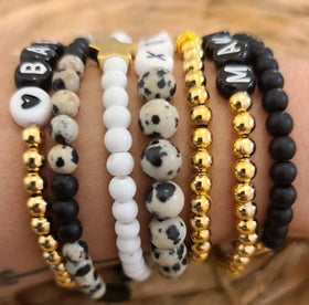 Natural Stone Bracelet Jewelry Fashion Zebra Stone Beads Waterproof Stainless Steel PVD Coated Letter Bracelet Jewelry