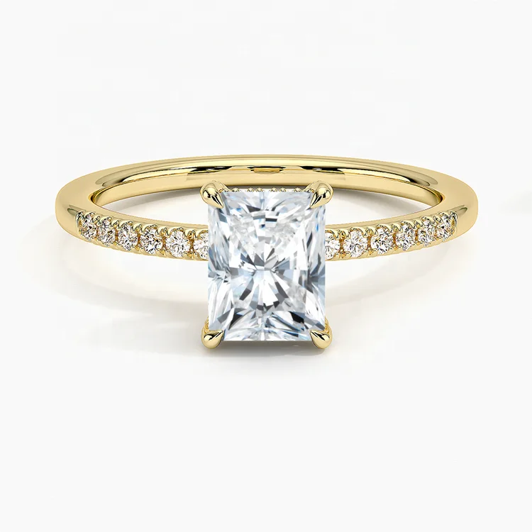 Luxury Custom  10K 14K 18K Solid Yellow Gold Lab Diamond Radiant Cut 1 Carat Engagement Band Wedding Ring for Men Women