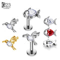 G23 Titanium Body Piercing Jewelry Cartilage Tragus Earrings CZ Pave Top Ear Lip Tongue Helix Studs Fish Bird EAR Stud Children