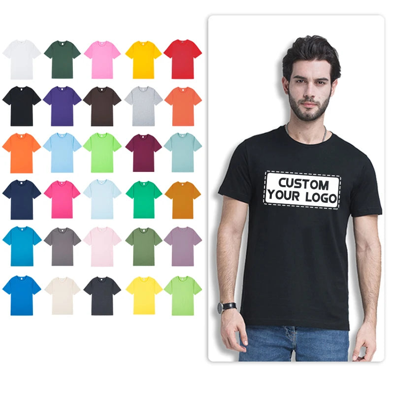 OEM ODM Mens 100% Cotton Blank Plain T Shirt Custom Logo Puff Print Unisex Short Sleeve Tee Tshirt for Men Women