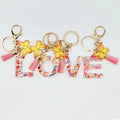 Plastic Alloy Acrylic Colorful Heart Letter Keychain with Butterfly Charm and Tassel-Promotion Gift