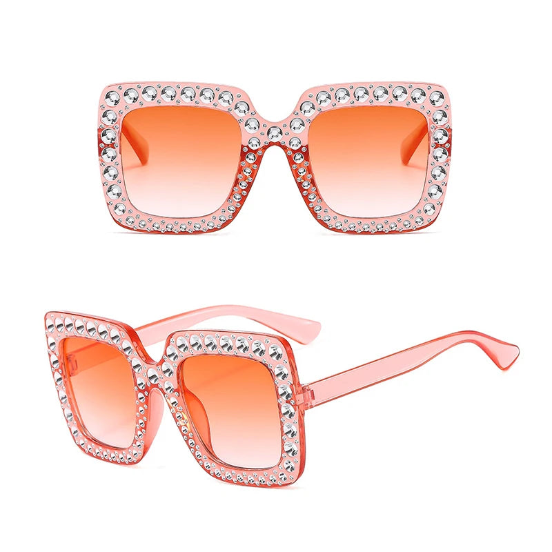 High Quality Personalized Children's Square Polarized Sunglasses Yellow Black Frame UV400 Lenses Diamond Set Unisex