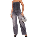 Dark Grey Washed Asymmetric Frayed Detail Mid Rise Straight Leg Jeans