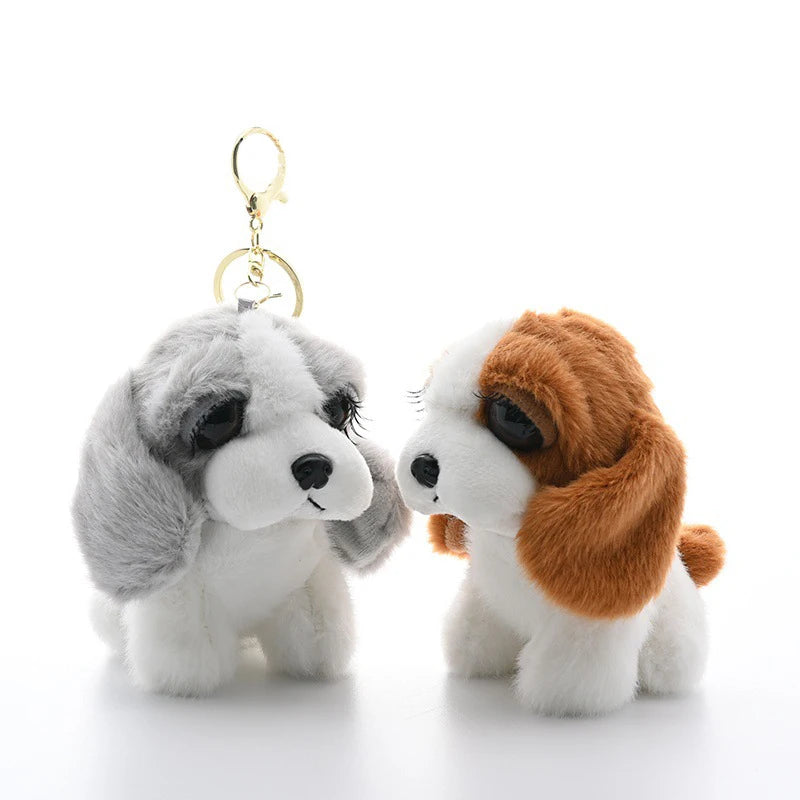 Basset Hound Dog Plush Charm Keychain Toy Cute Soft Stuffed Long Eyelashes Puppy Animal Pendant Backpack Doll Key Chain