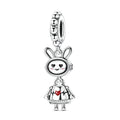 Silver Rabbit Robot Pendant Charms with Zircon Fashion Jewelry for Children Women's Party Gift