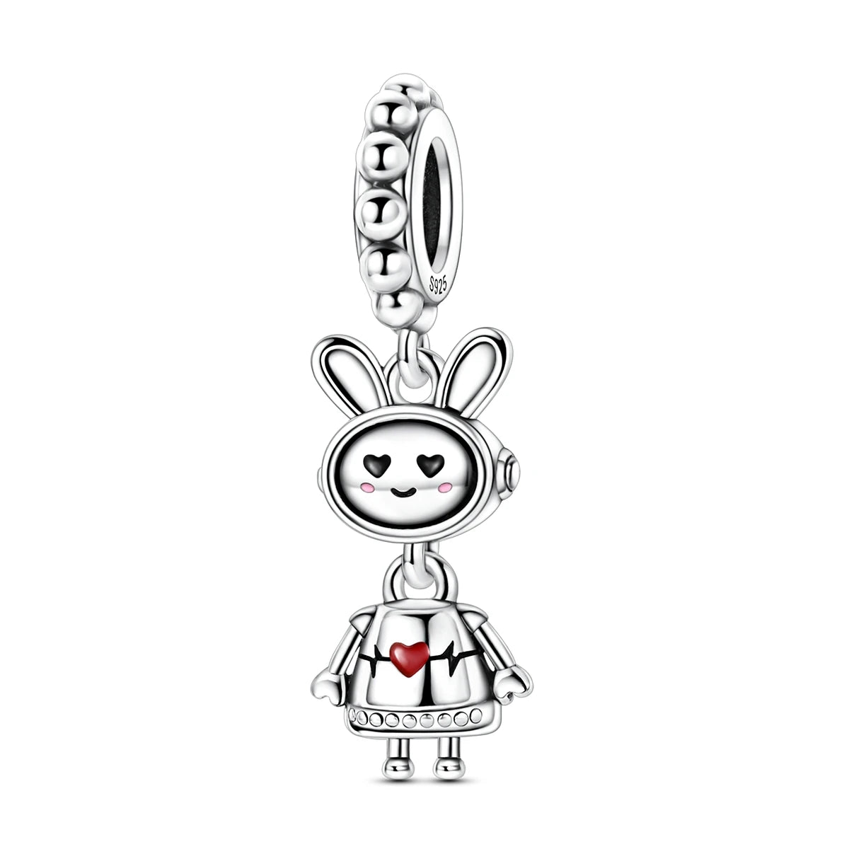 Silver Rabbit Robot Pendant Charms with Zircon Fashion Jewelry for Children Women's Party Gift