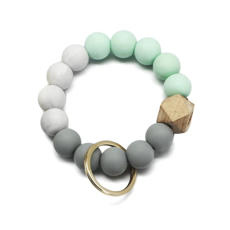New Arrival Silicone  Beads Bracelets  & Bangles With PU Tassel  Key Chain for Women