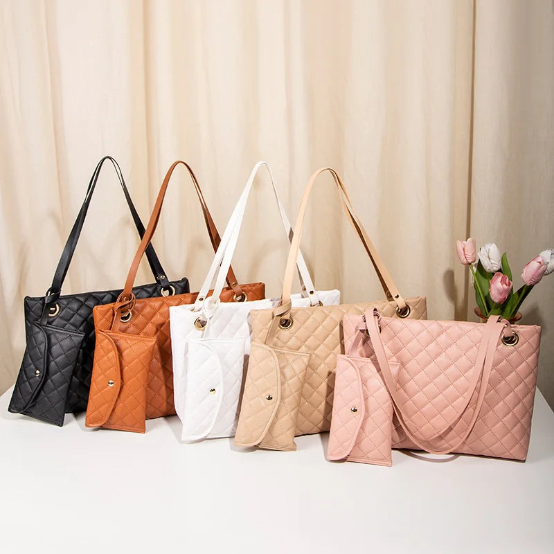 Wholesale Ladies Handbags 2Pcs Set Fashion Casual PU Leather Zipper Closure Waterproof Purses and Shoulder Handbags for Women