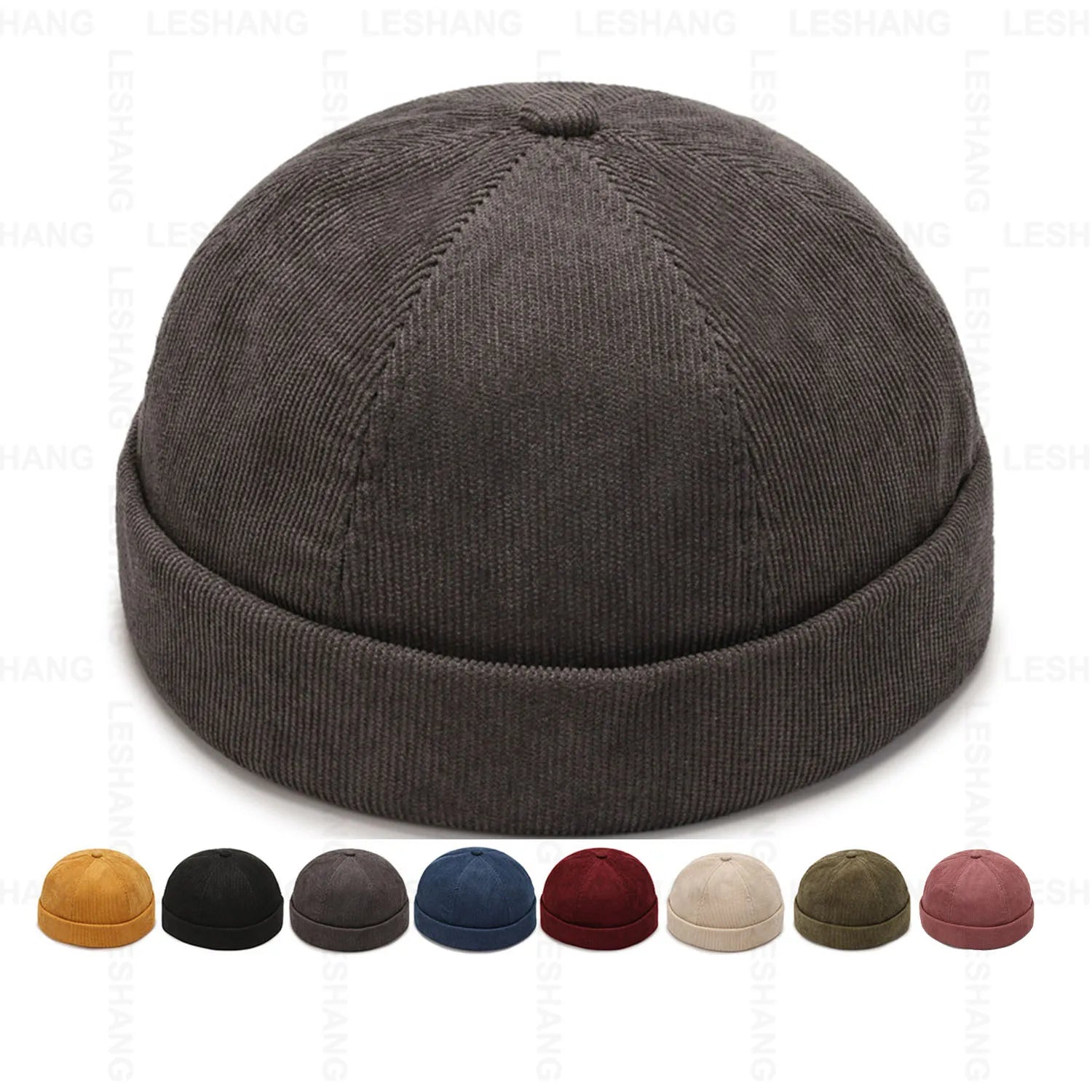 Fashion Rolled Cuff Retro Fashion Worker Sailor Brimless Hat Custom Embroidery Logo Docker Cap Hats Corduroy Brimless Cap