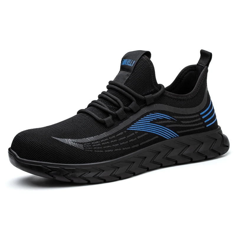 Lightweight Suede Leather Mesh Sport Safety Shoes with Steel Toe Anti-Slip Rubber PU Sole Safe Color Block-for Summer or Winter