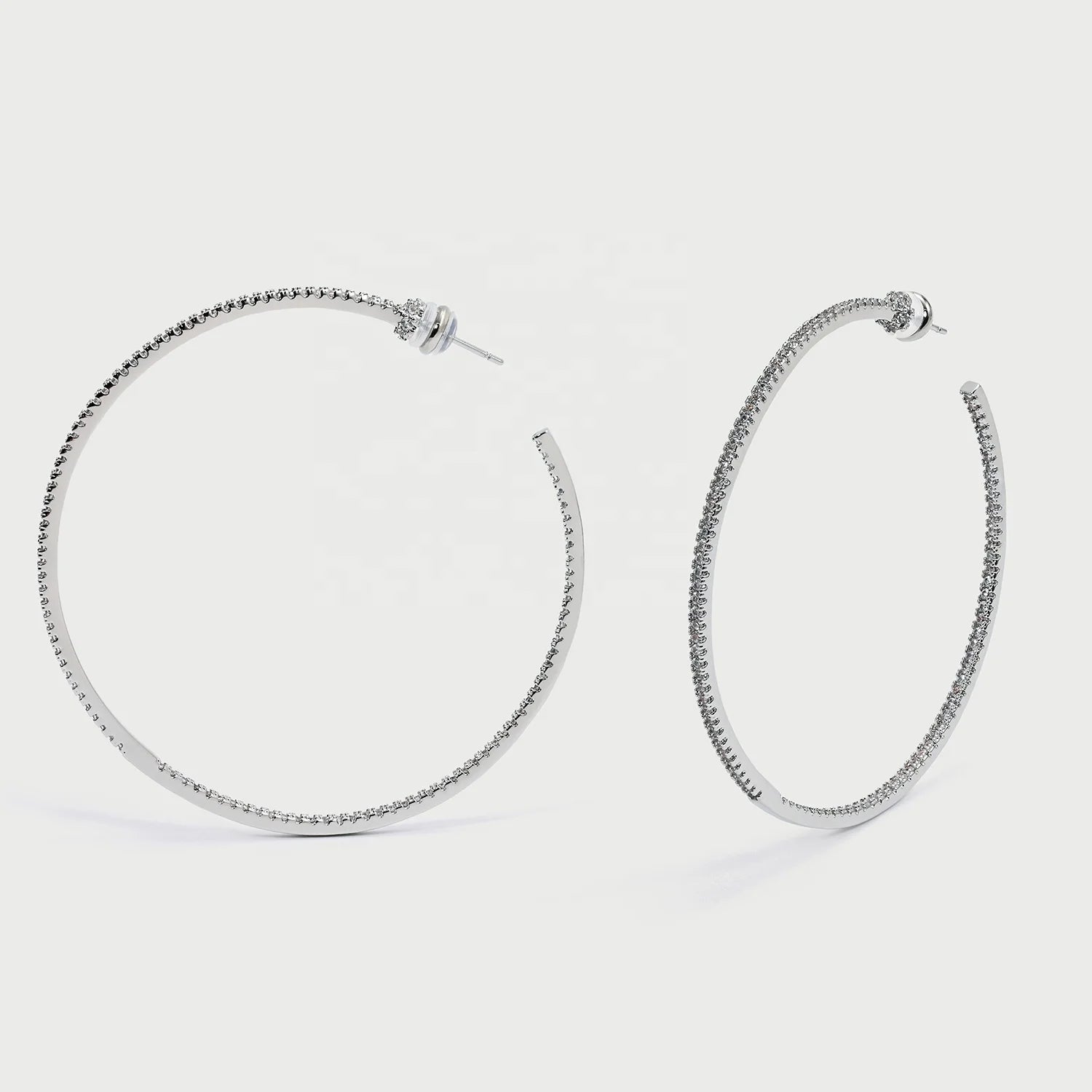 Premium Unique Full Diamond 6.5cm Large Circle Brass Silver Hoop Earrings Women Jewelry Customized