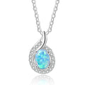 Halo Pendant Initial Blue Opal Gemstone White Gold Plated Tarnish Free Women Pendant Necklaces 925 Silver