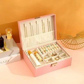 Double Layers Luxury PU Leather Jewelry Box Organize Case Leather Travel Jewelry Boxes