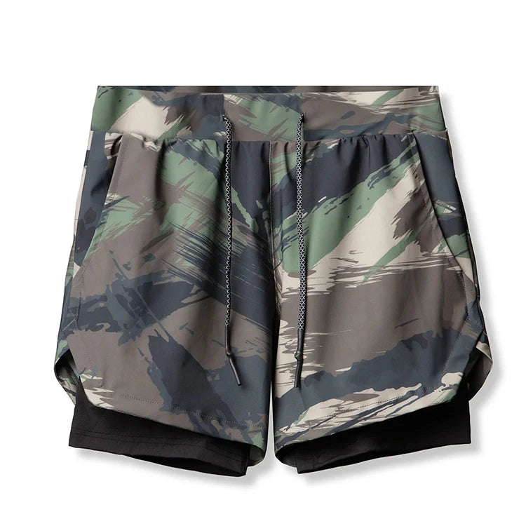 2025 New High Quality 5" Summer Muscle Camo Pants Waterproof Casual Style Double Layer Men's Sports Running Training Shorts