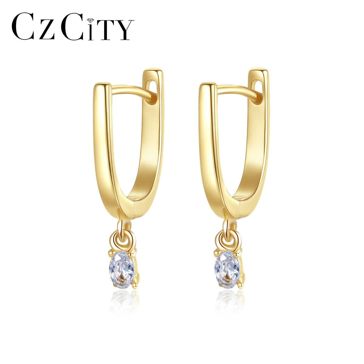 CZCITY Silver 925 Sterling Cubic Zircon Hoop Necklace Statement Drop Gold Zirconia Earring Woman