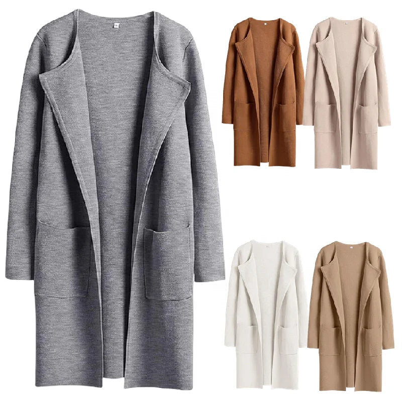 YP6600 Latest Design Winter and Autumn Long Coat for Women Casual Turndown Collar Woolen Cardigan Women Coats for Ladies