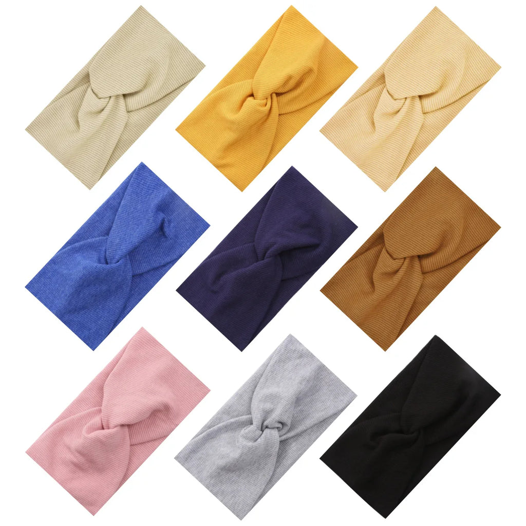 Solid Color Soft Elastic Stretchy Hair Band Sport Yoga Women Wide Twist Knotted Cross Knit Ribbed Headband