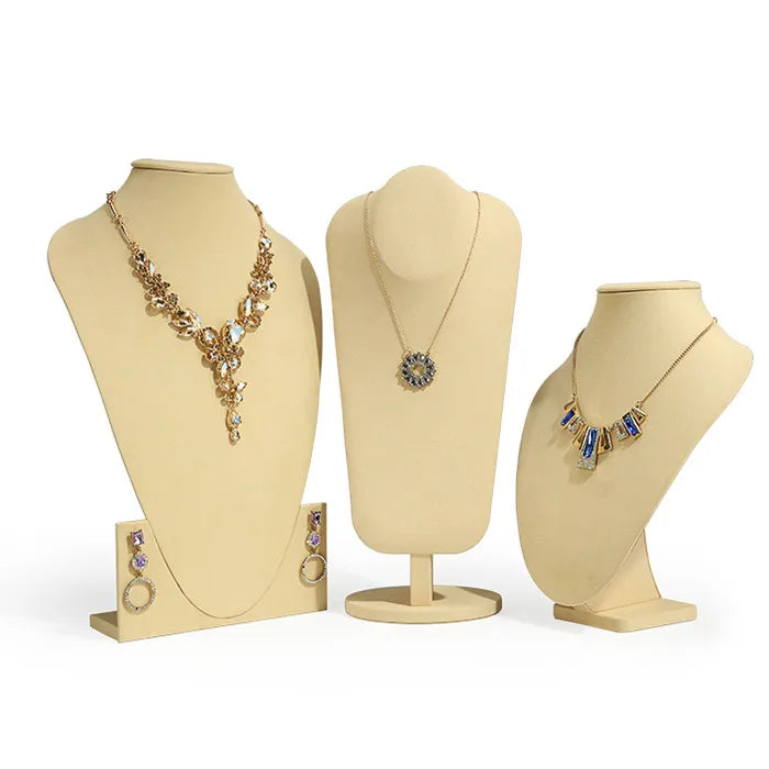 Unique necklace display rack Beige microfiber portrait necklace model pendant jewelry display stand