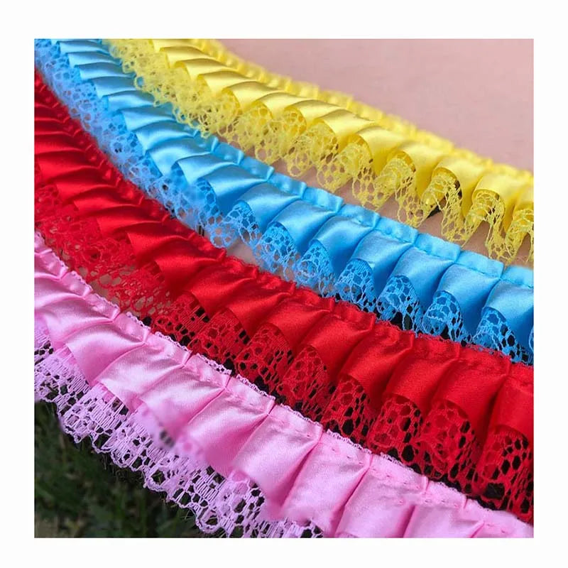 38mm Diy Pet Clothing Craft Lace Decorative Accessories Pleated Satin Hat Fabric Curtain Dress Textile Ruffled Edge Lace Trims